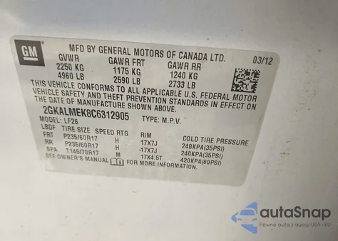 2012 GMC Terrain Sle-1 from USA, damaged, VIN 2GKALMEK8C6312905